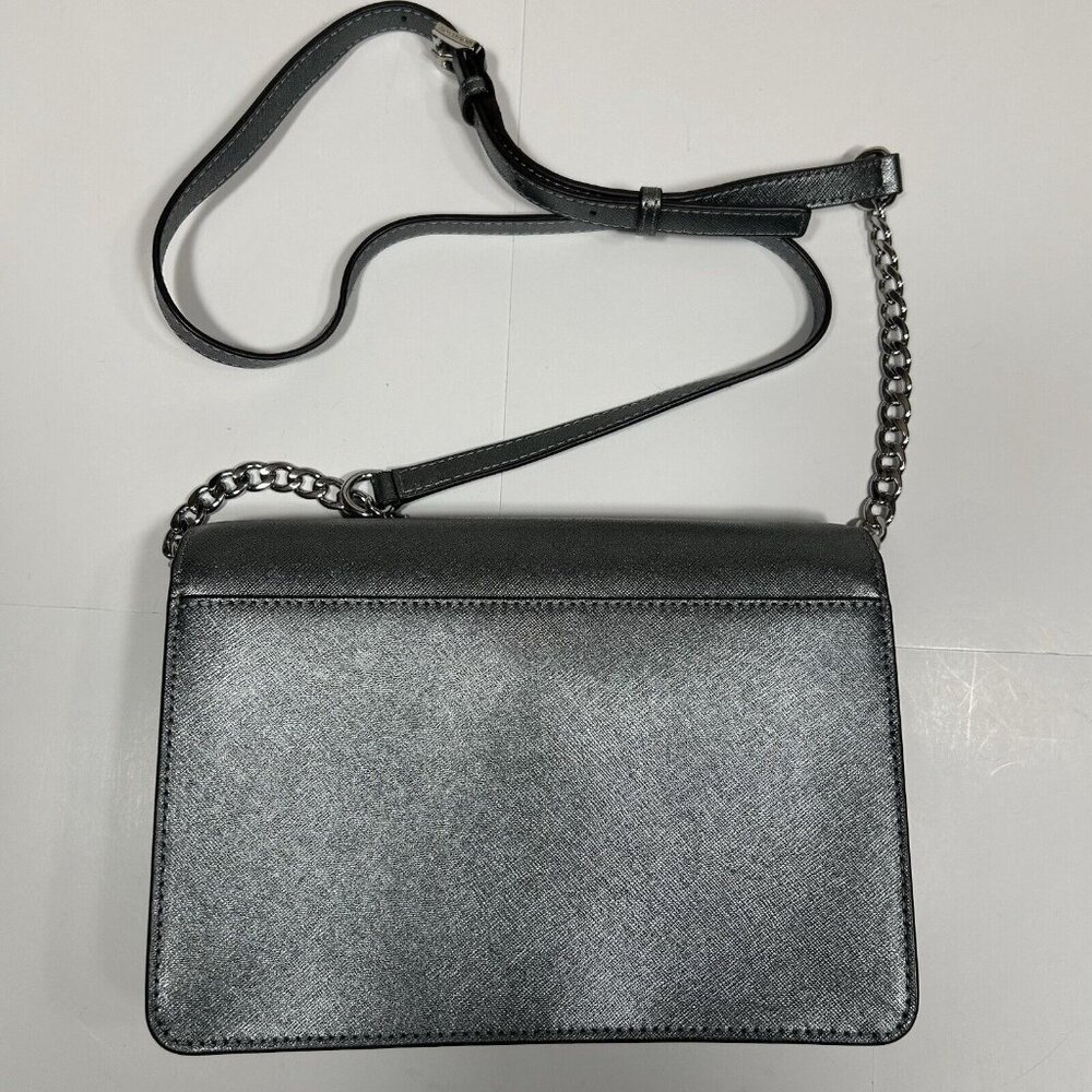MICHAEL Michael Kors Womens Large Gusset Crossbody Light Pewter Silver Metallic - Picture 7 of 11